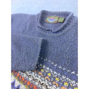 Vintage Etchings Knit Sweater Mens Large Blue Wool Blend